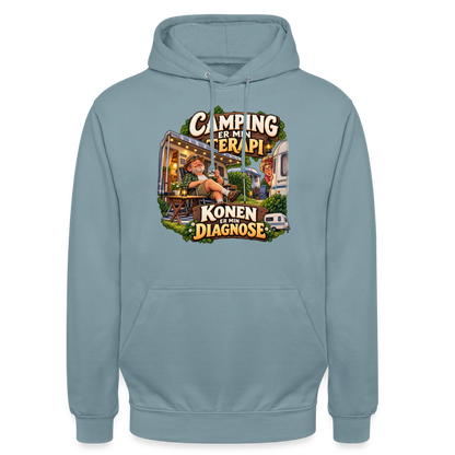 CityShirts - Hoodie - Camping er min terapi – Konen er min diagnose - CS032 - gråblå