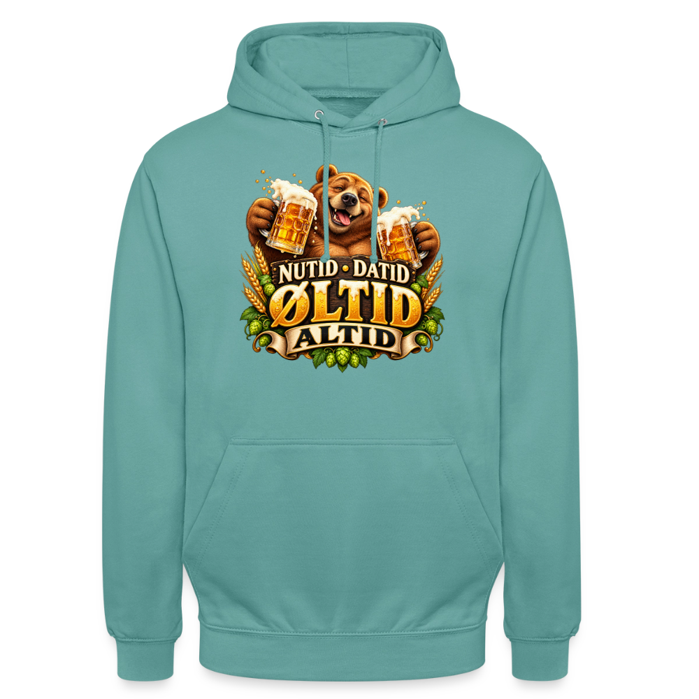 CityShirts - Hoodie - Nutid, datid, øltid – altid - CS006 - pastelturkis
