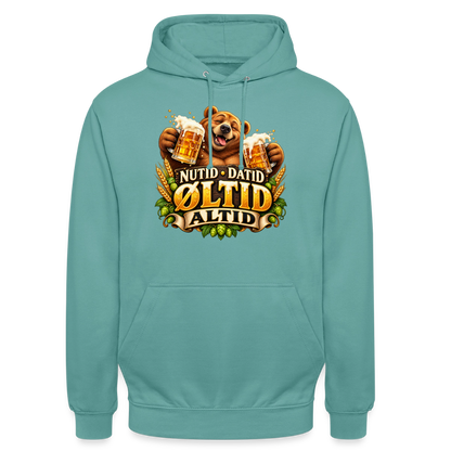 CityShirts - Hoodie - Nutid, datid, øltid – altid - CS006 - pastelturkis
