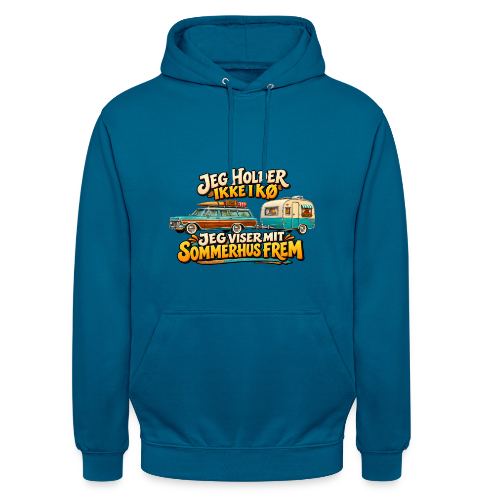 CityShirts - Hoodie - Jeg holder ikke i kø – Jeg viser mit sommerhus frem - CS034 - dybt havblå 