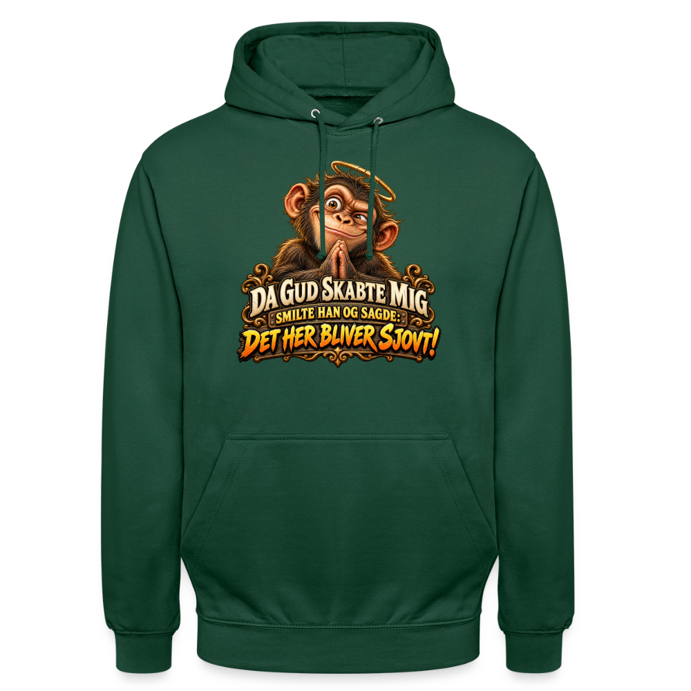 CityShirts - Hoodie - Da Gud skabte mig – Det her bliver sjovt! - CS004 - flaskegrøn