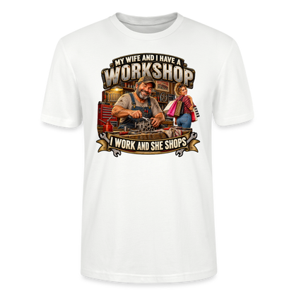 CityShirts - T-shirt - Workshop – I work and she shops - CS021 - hvid