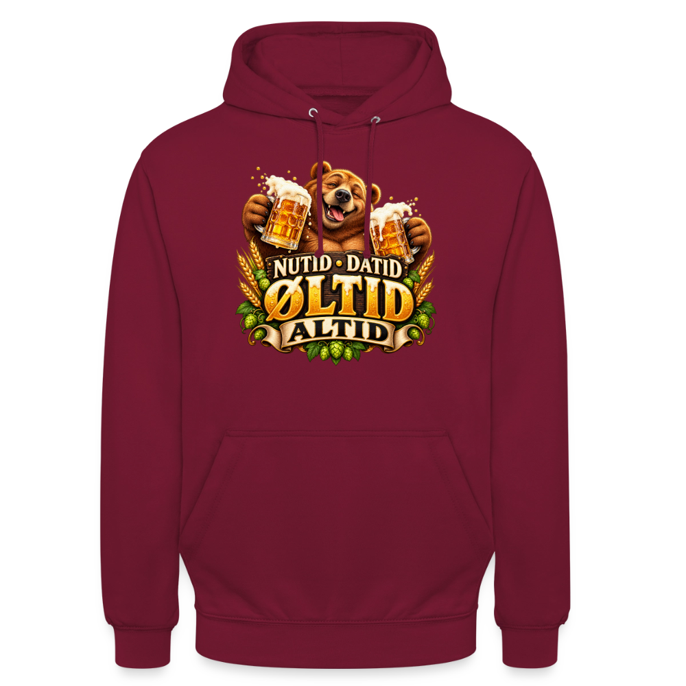 CityShirts - Hoodie - Nutid, datid, øltid – altid - CS006 - bordeaux