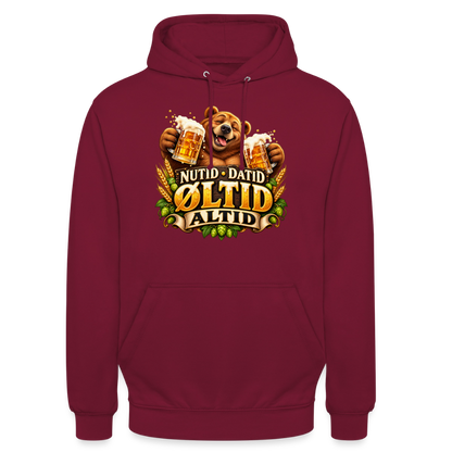 CityShirts - Hoodie - Nutid, datid, øltid – altid - CS006 - bordeaux