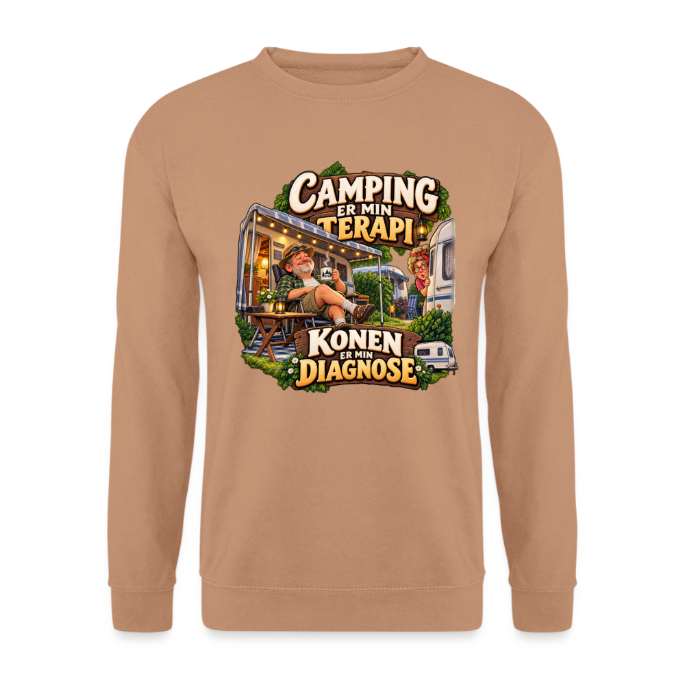 CityShirts - Sweatshirt - Camping er min terapi – Konen er min diagnose - CS032 - mokka