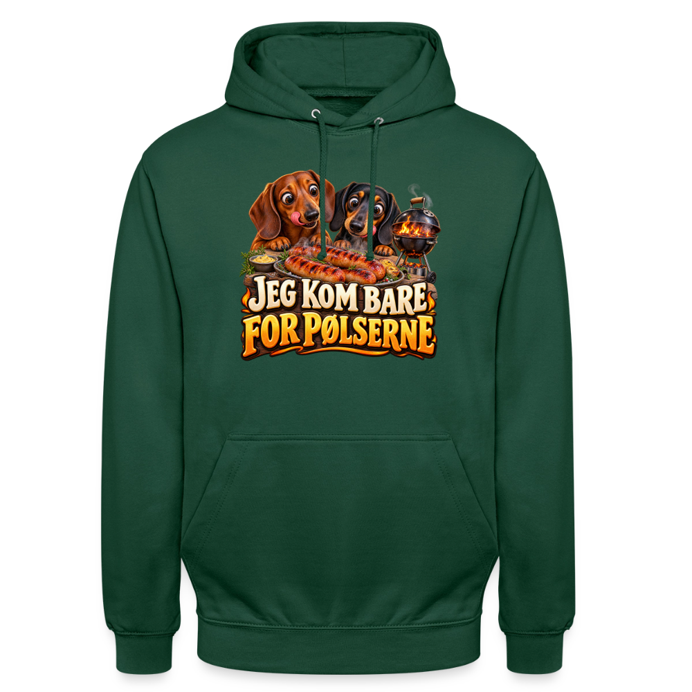 CityShirts - Hoodie - Jeg kom bare for pølserne - CS048 - flaskegrøn