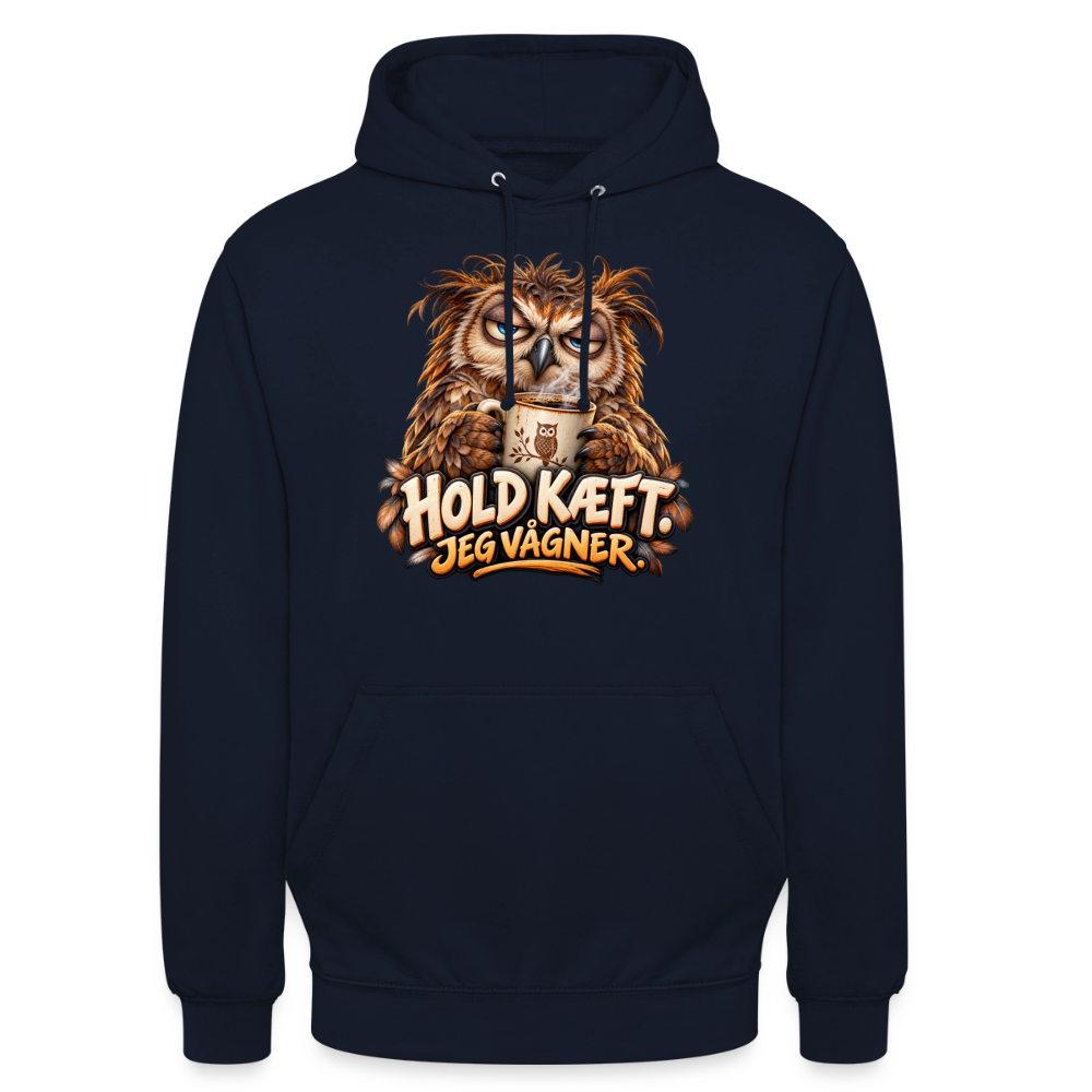 CityShirts - Hoodie - Hold kæft. Jeg vågner. – morgenugle - CS027 - marineblå
