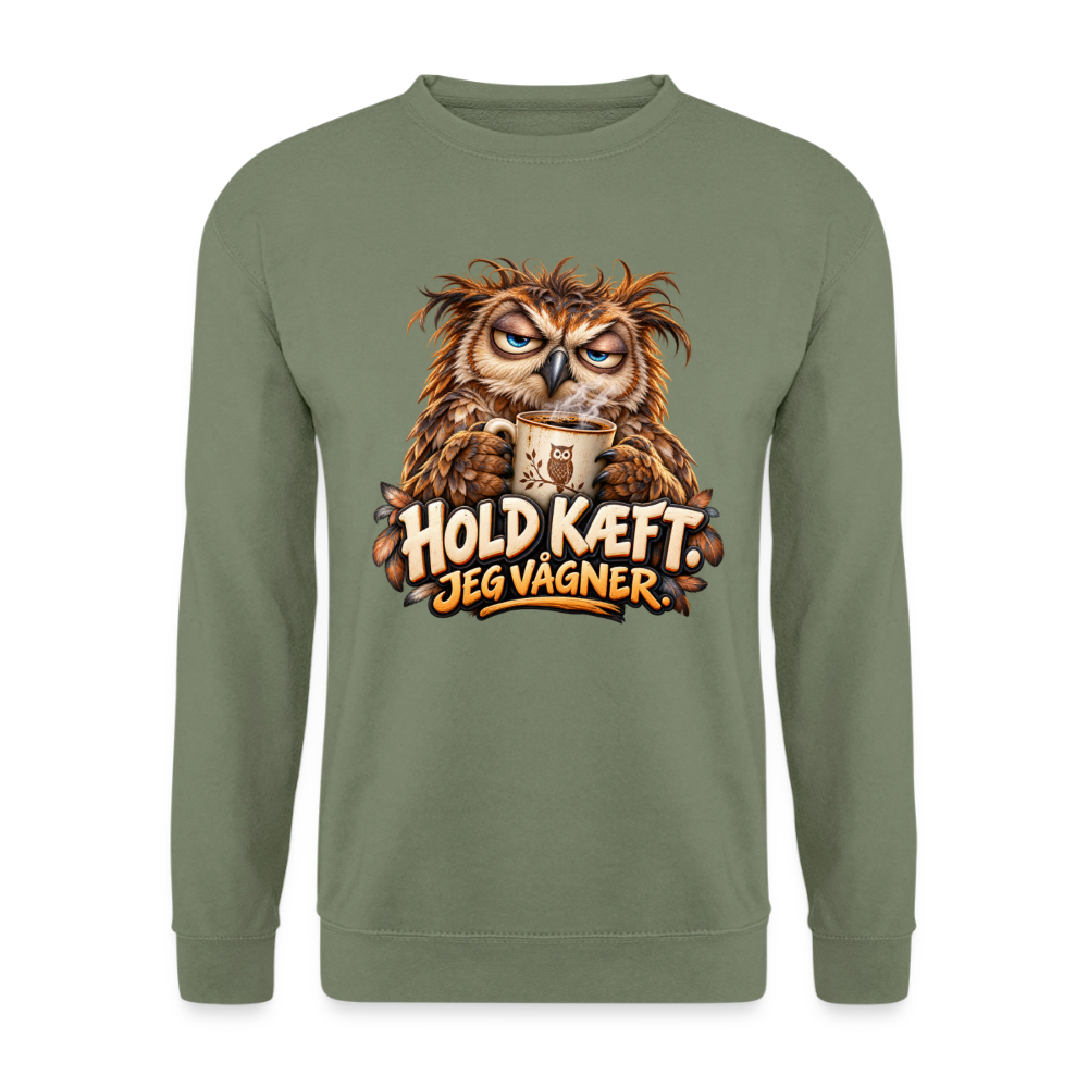 CityShirts - Sweatshirt - Hold kæft. Jeg vågner. – morgenugle - CS027 - militærgrøn