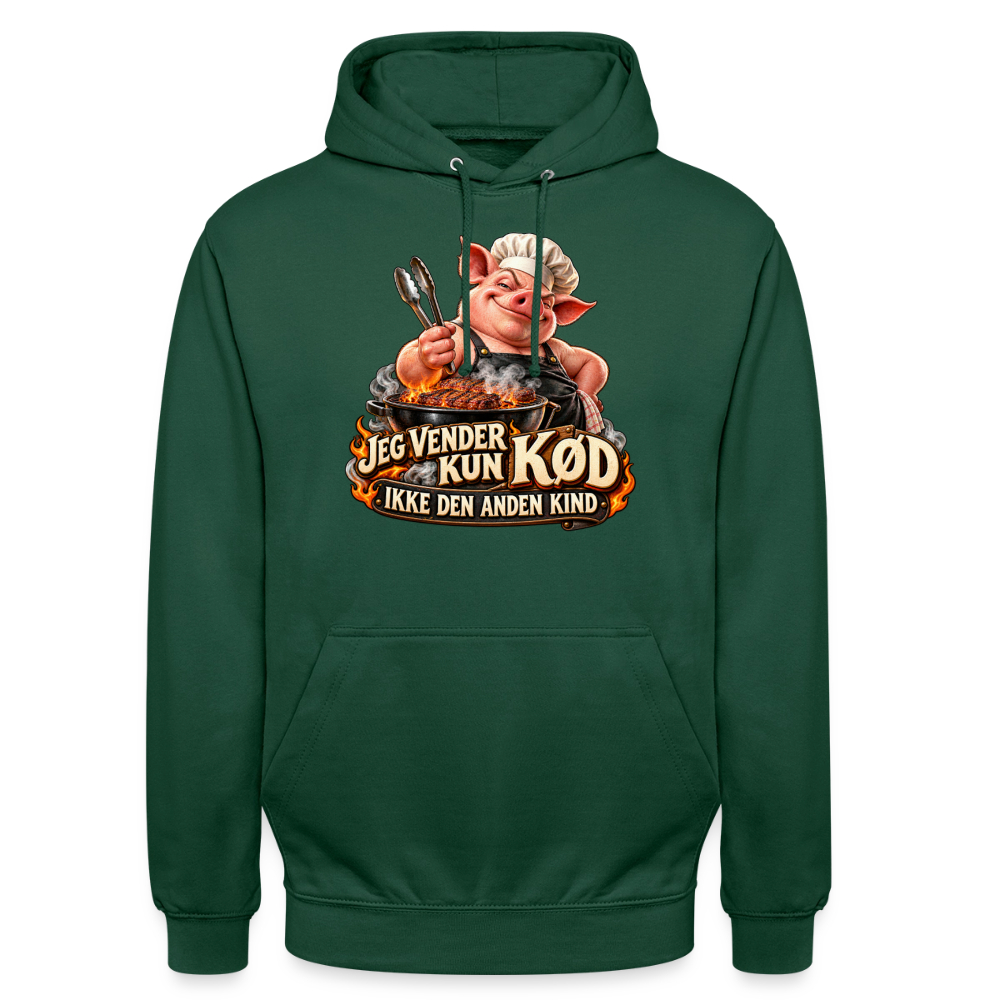 CityShirts - Hoodie - Jeg vender kun kød – Ikke den anden kind - CS044 - flaskegrøn