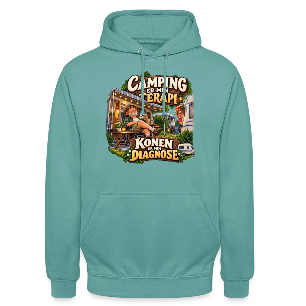 CityShirts - Hoodie - Camping er min terapi – Konen er min diagnose - CS032 - pastelturkis