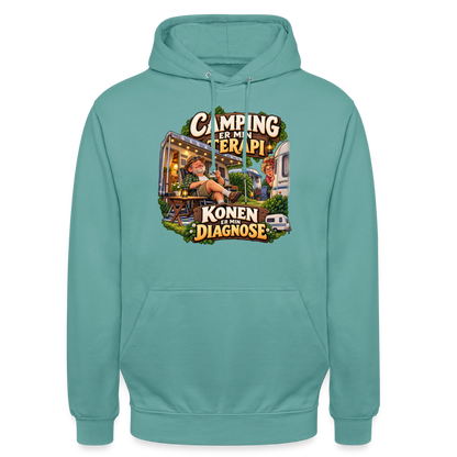 CityShirts - Hoodie - Camping er min terapi – Konen er min diagnose - CS032 - pastelturkis