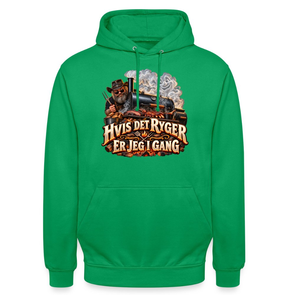 CityShirts - Hoodie - Hvis det ryger, er jeg i gang - CS051 - kelly grøn