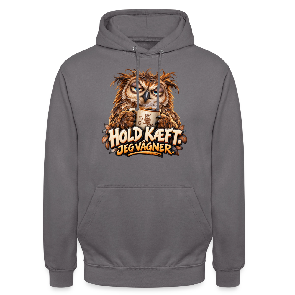 CityShirts - Hoodie - Hold kæft. Jeg vågner. – morgenugle - CS027 - mellemgrå