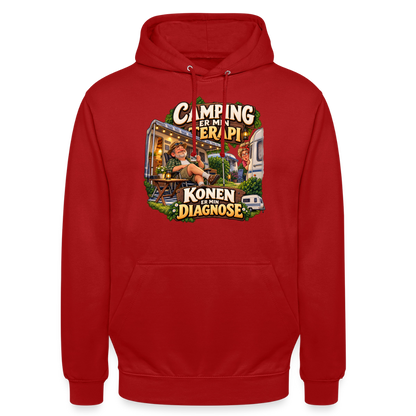 CityShirts - Hoodie - Camping er min terapi – Konen er min diagnose - CS032 - rød