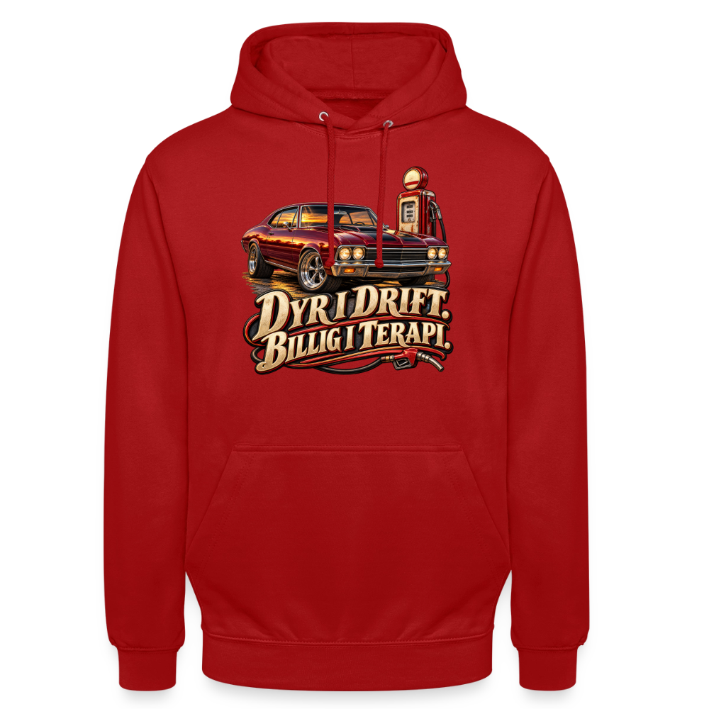 CityShirts - Hoodie - Dyr i drift. Billig i terapi. – V8 - CS029 - rød