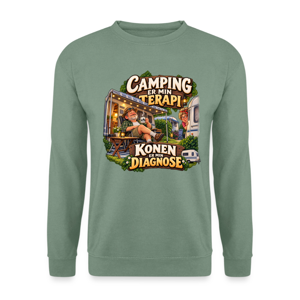 CityShirts - Sweatshirt - Camping er min terapi – Konen er min diagnose - CS032 - grågrøn